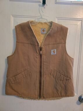Vintage Carhartt Canvas Sherpa Trucker Vest Work Farm Western Rancher Cowboy M